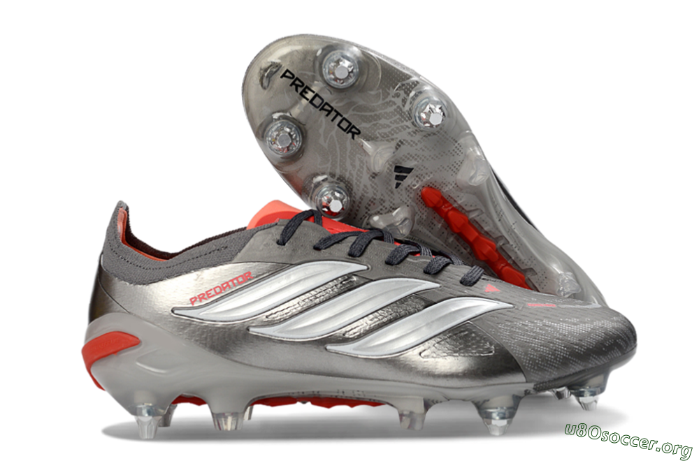 Adidas Predator 26 Elite SG Football Boots - Gray/Vibrant Red/Silver 2