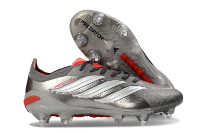 Adidas Predator 26 Elite SG Football Boots - Gray/Vibrant Red/Silver