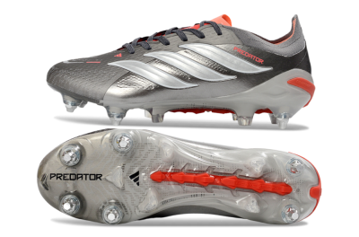 Adidas Predator 26 Elite SG Football Boots - Gray/Vibrant Red/Silver