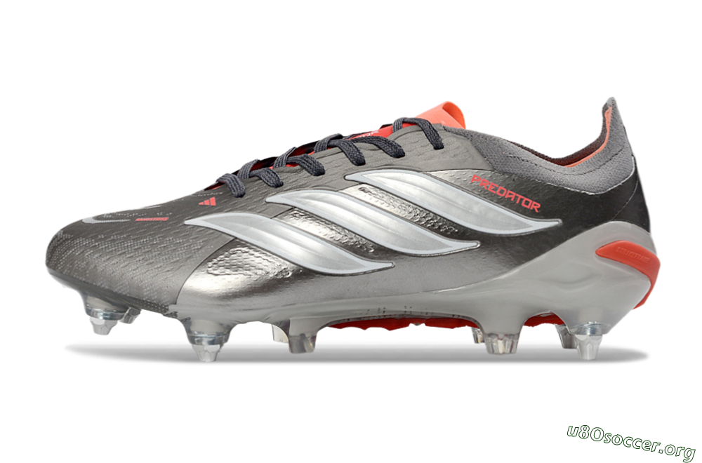 Adidas Predator 26 Elite SG Football Boots - Gray/Vibrant Red/Silver 3