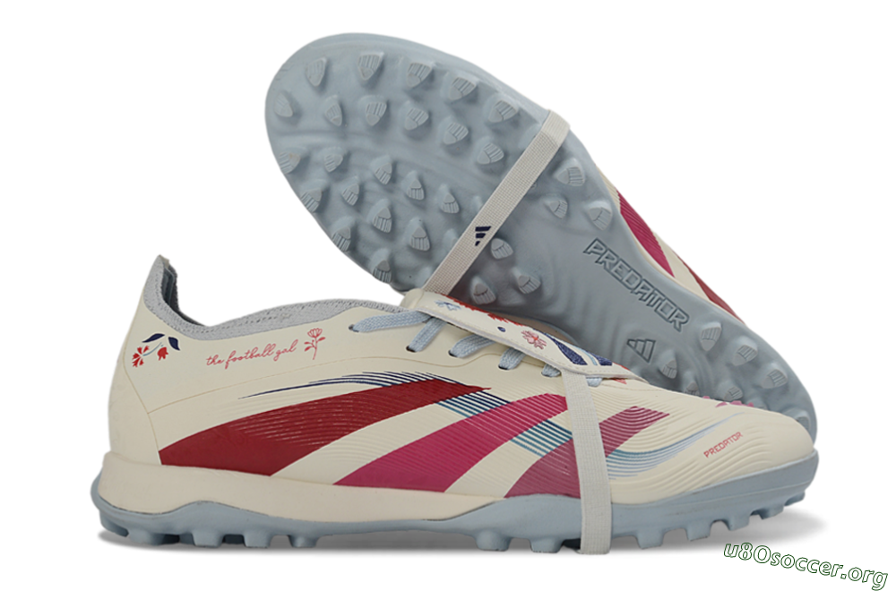 Adidas Predator Gal 26 Elite Fold-Over Tongue TF Football Shoes - Ivory/Blush Pink/Light Blue 2
