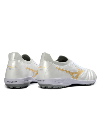 Mizuno Morelia Neo 4 TF Football Shoes - White/Golden Shine/Gray Mist