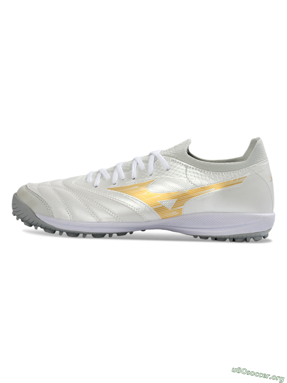 Mizuno Morelia Neo 4 TF Football Shoes - White/Golden Shine/Gray Mist 3