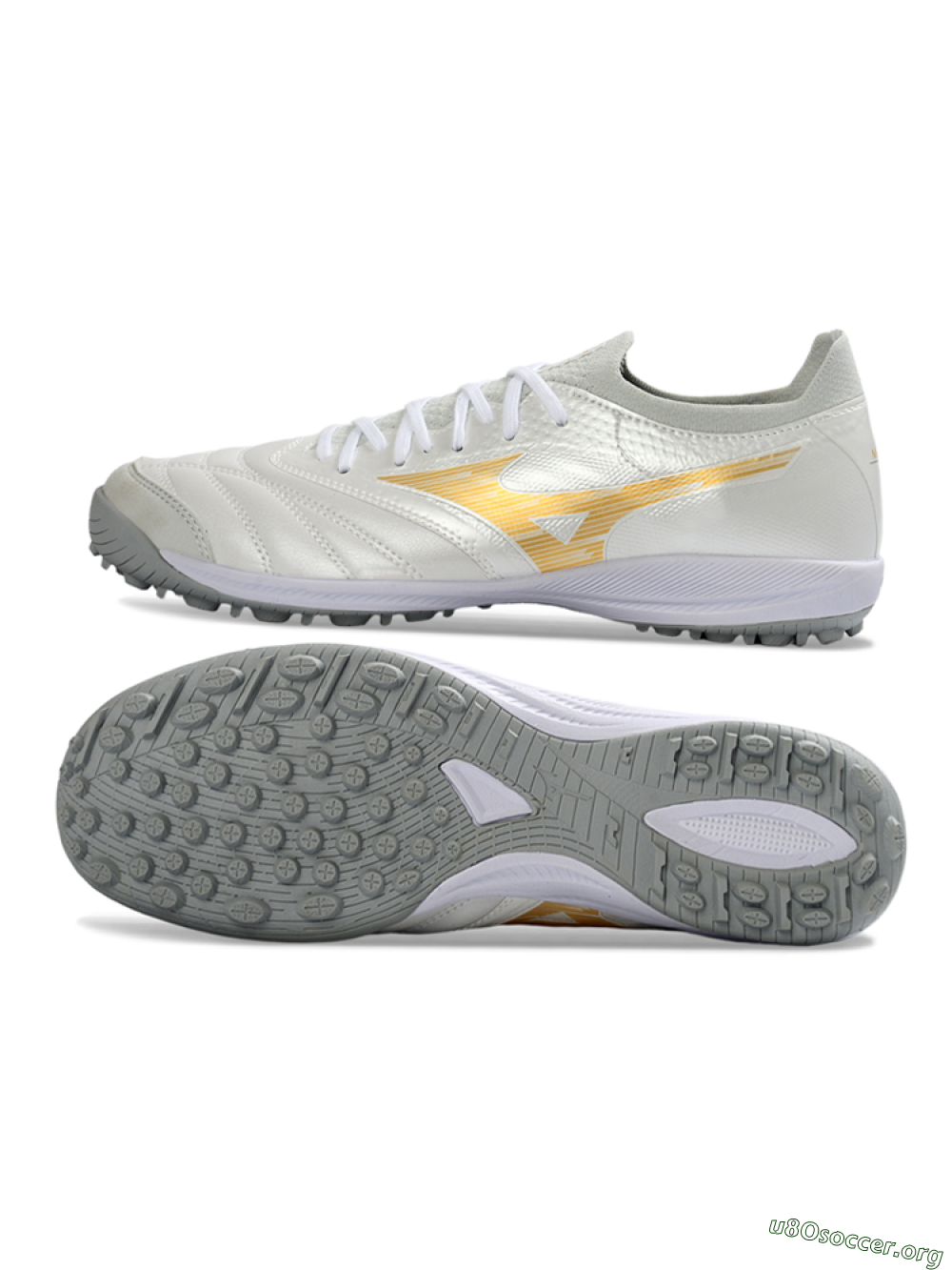 Mizuno Morelia Neo 4 TF Football Shoes - White/Golden Shine/Gray Mist 1