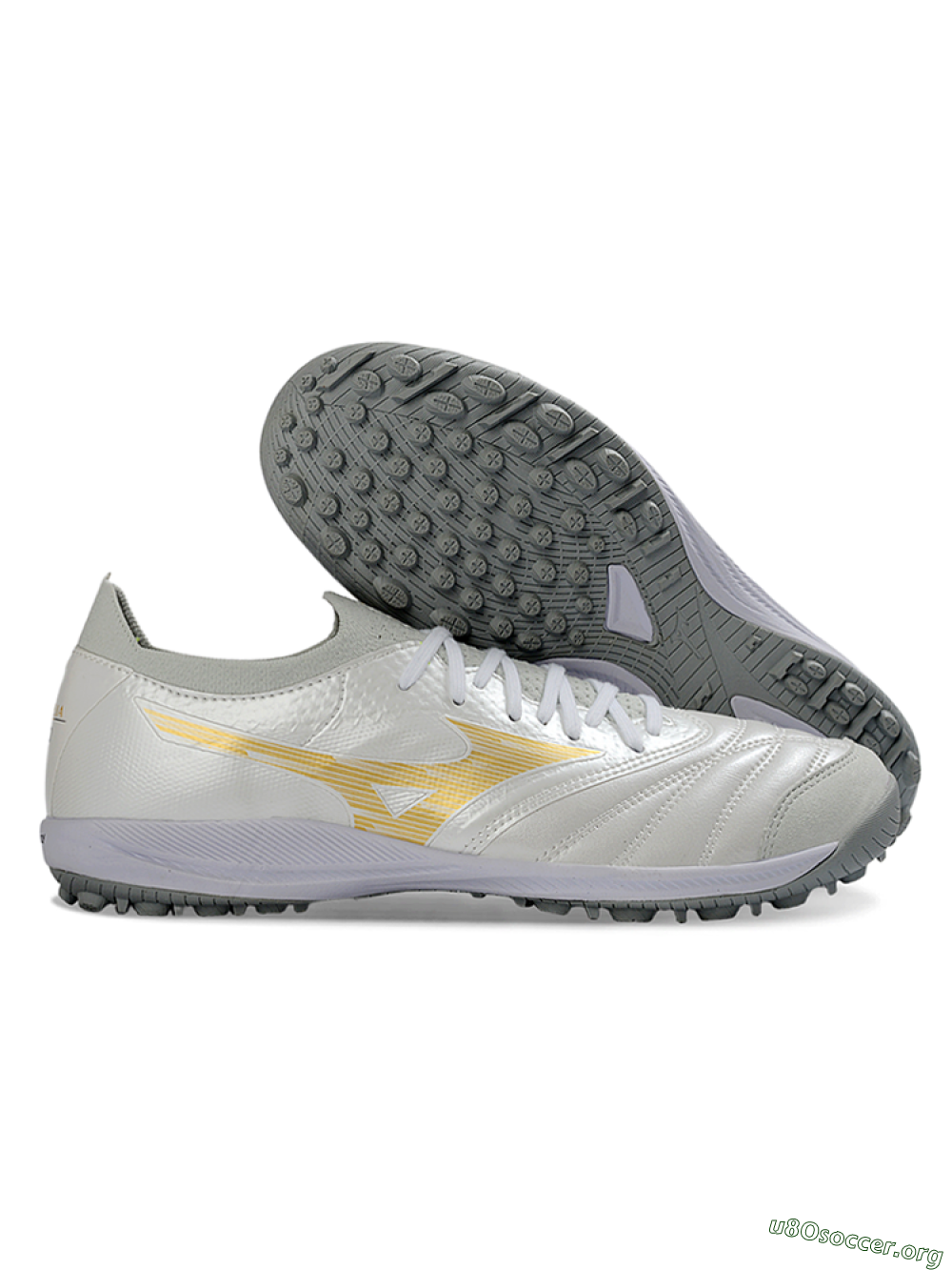 Mizuno Morelia Neo 4 TF Football Shoes - White/Golden Shine/Gray Mist 2