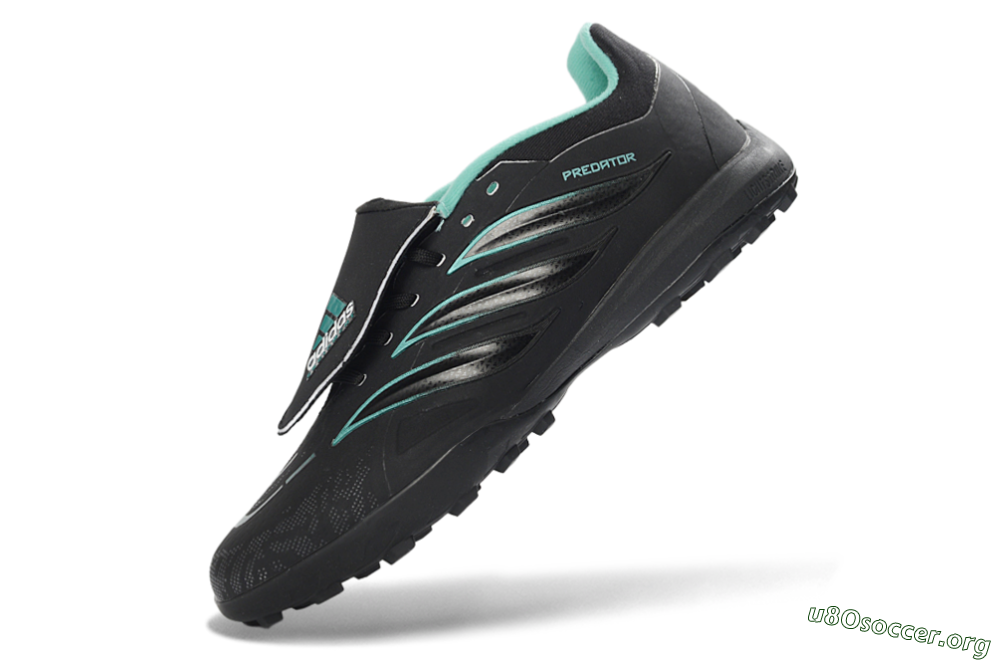 Adidas Predator 26 Elite Fold-Over Tongue TF Football Shoes - Black/Aqua Blue/Charcoal Grey 6