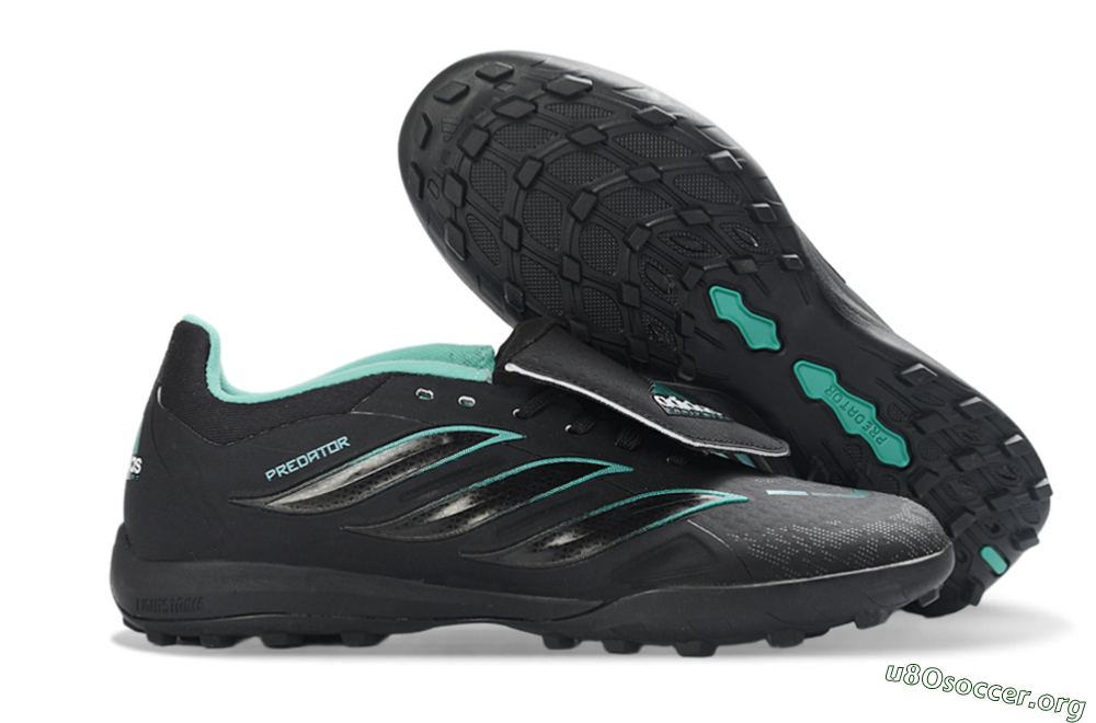 Adidas Predator 26 Elite Fold-Over Tongue TF Football Shoes - Black/Aqua Blue/Charcoal Grey 2