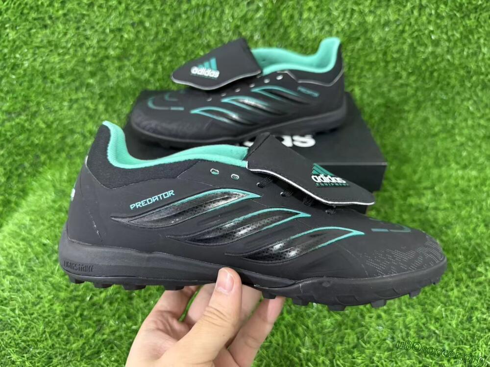 Adidas Predator 26 Elite Fold-Over Tongue TF Football Shoes - Black/Aqua Blue/Charcoal Grey