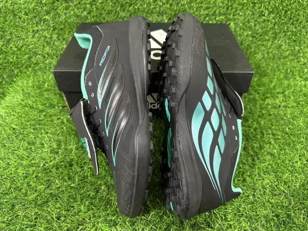 Adidas Predator 26 Elite Fold-Over Tongue TF Football Shoes - Black/Aqua Blue/Charcoal Grey