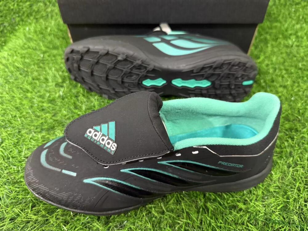 Adidas Predator 26 Elite Fold-Over Tongue TF Football Shoes - Black/Aqua Blue/Charcoal Grey