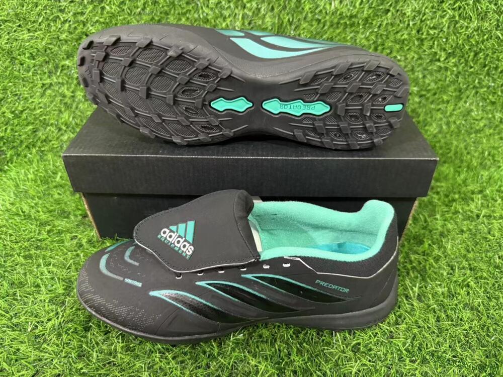 Adidas Predator 26 Elite Fold-Over Tongue TF Football Shoes - Black/Aqua Blue/Charcoal Grey