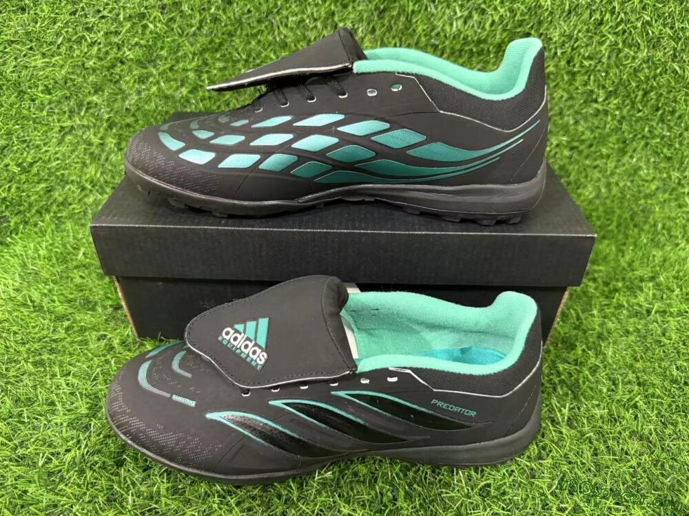 Adidas Predator 26 Elite Fold-Over Tongue TF Football Shoes - Black/Aqua Blue/Charcoal Grey
