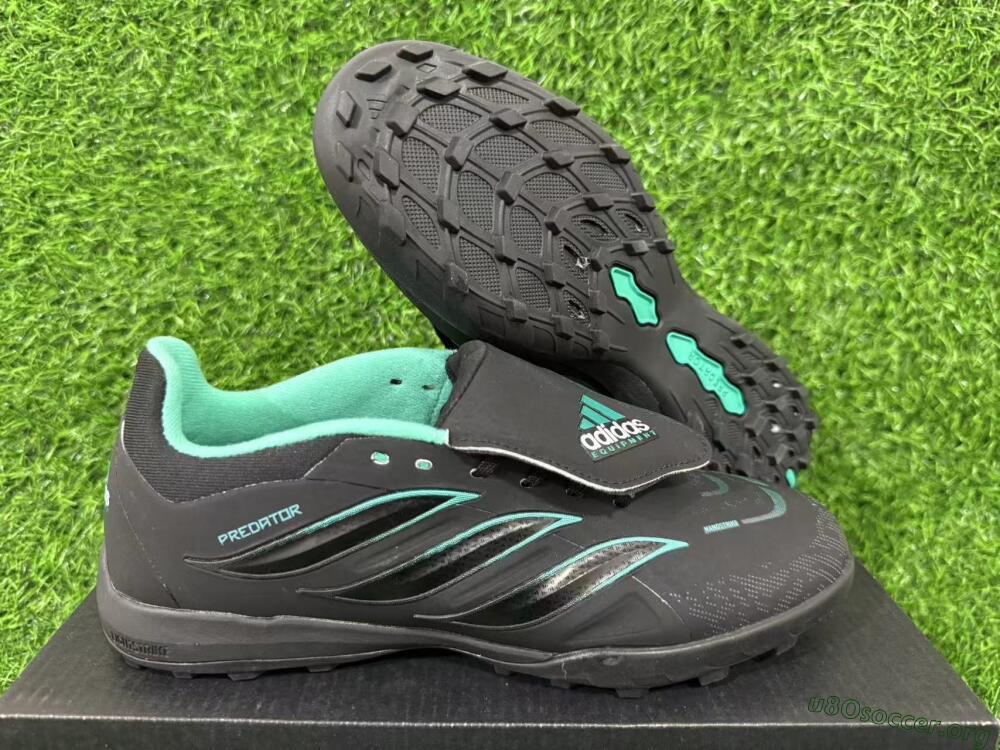 Adidas Predator 26 Elite Fold-Over Tongue TF Football Shoes - Black/Aqua Blue/Charcoal Grey