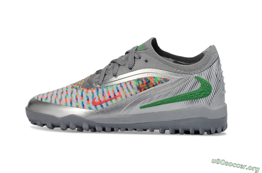 Nike Phantom 6 Elite Low TF Football Shoes - Gray/Electric Green/Flash Red 2