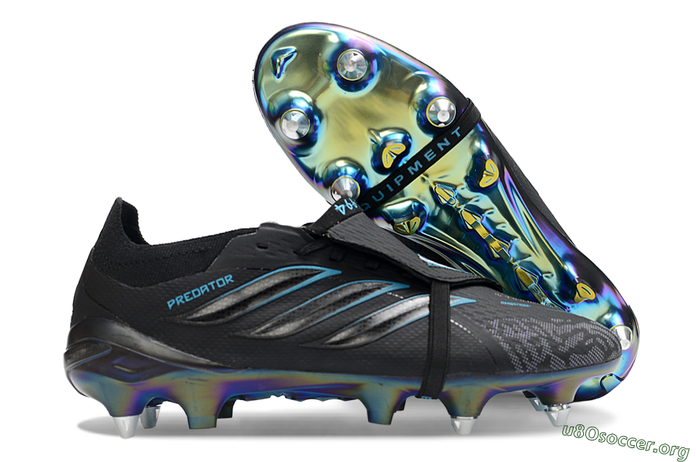 Adidas Predator 26 Elite Fold-Over Tongue SG Football Boots - Black/Iridescent Blue/Metallic Green 2