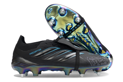 Adidas Predator 26 Elite Fold-Over Tongue SG Football Boots - Black/Iridescent Blue/Metallic Green