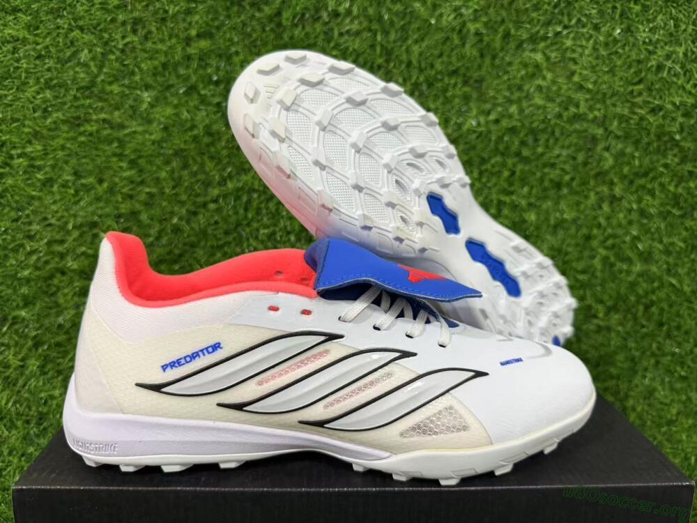 Adidas Predator 26 Elite Fold-Over Tongue TF Football Shoes - White/Electric Blue/Fiery Red