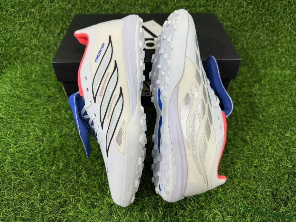 Adidas Predator 26 Elite Fold-Over Tongue TF Football Shoes - White/Electric Blue/Fiery Red