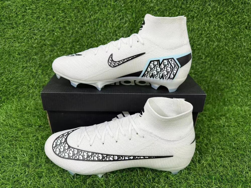 Nike Air Zoom Mercurial Superfly 10 Elite FG Football Boots - White/Black/Light Blue