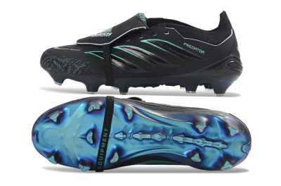 Adidas Predator 26 Elite Fold-Over Tongue FG Football Boots - Black/Electric Blue/Metallic Teal