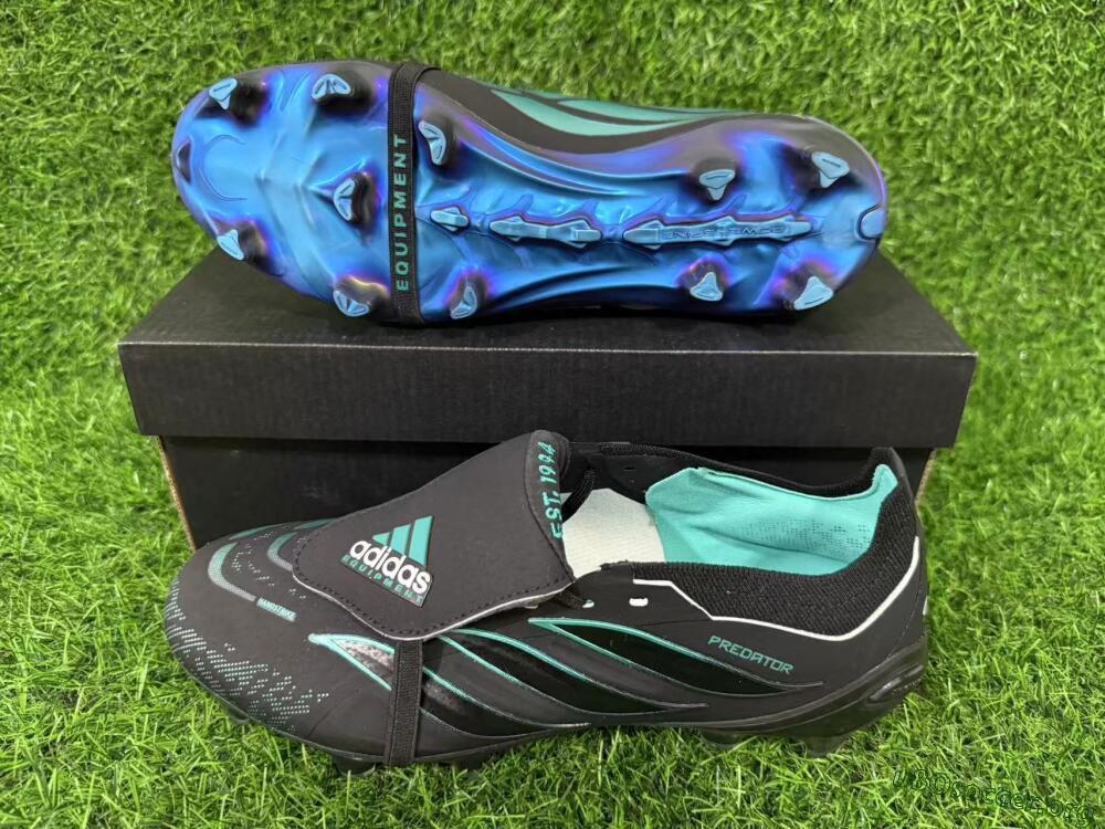 Adidas Predator 26 Elite Fold-Over Tongue FG Football Boots - Black/Electric Blue/Metallic Teal