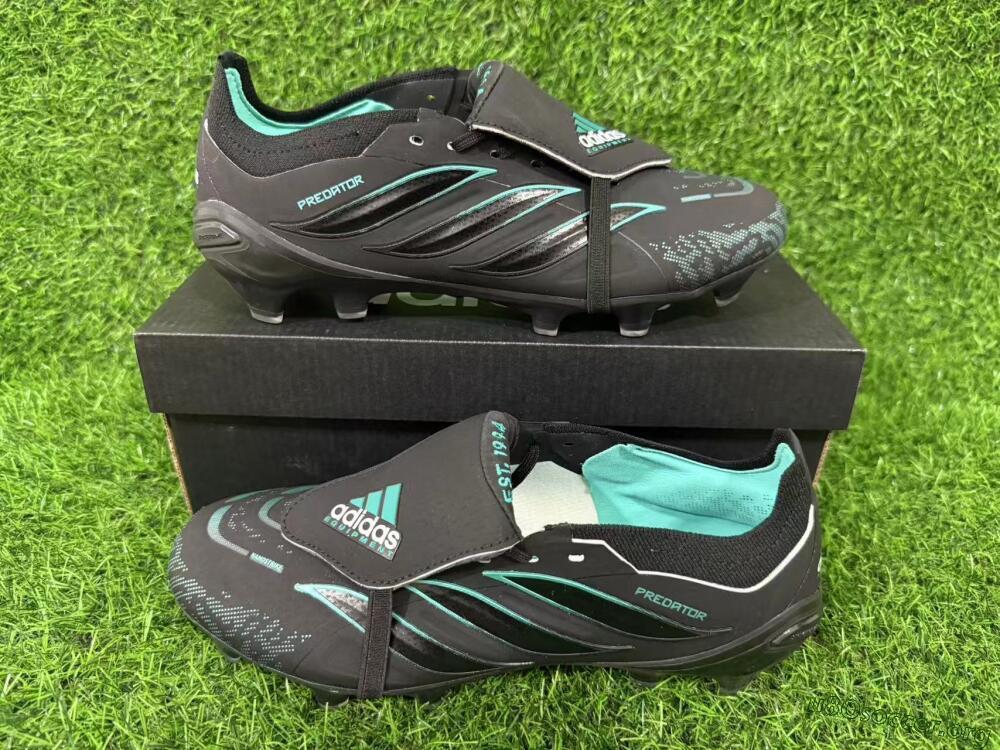 Adidas Predator 26 Elite Fold-Over Tongue FG Football Boots - Black/Electric Blue/Metallic Teal