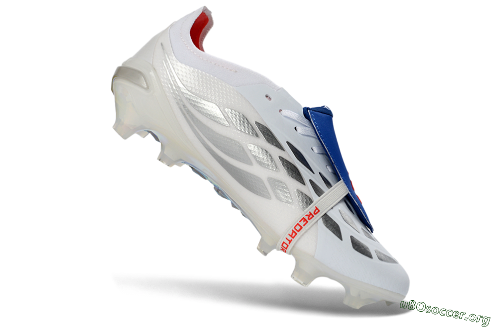 Adidas Predator 26 Elite Fold-Over Tongue FG Football Boots - White/Electric Blue/Silver Gray 5