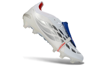 Adidas Predator 26 Elite Fold-Over Tongue FG Football Boots - White/Electric Blue/Silver Gray