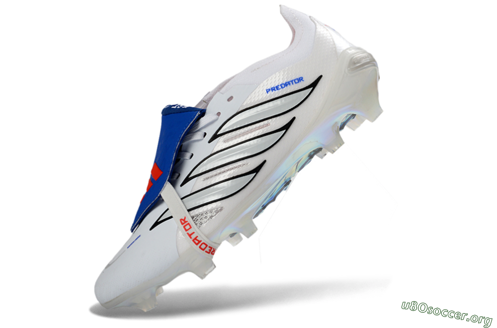 Adidas Predator 26 Elite Fold-Over Tongue FG Football Boots - White/Electric Blue/Silver Gray 6