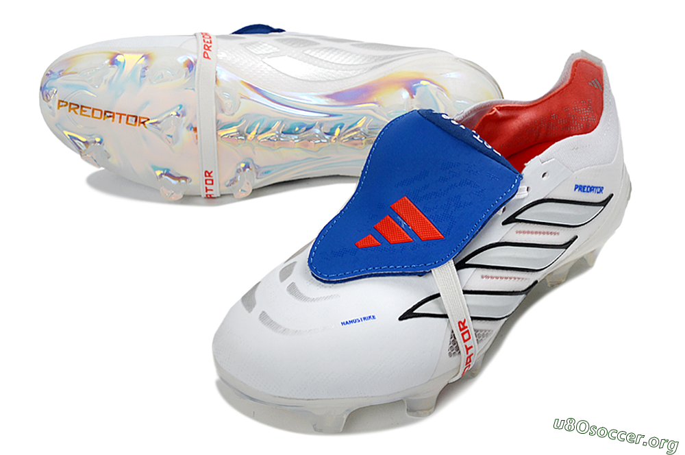Adidas Predator 26 Elite Fold-Over Tongue FG Football Boots - White/Electric Blue/Silver Gray 0