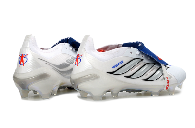 Adidas Predator 26 Elite Fold-Over Tongue FG Football Boots - White/Electric Blue/Silver Gray