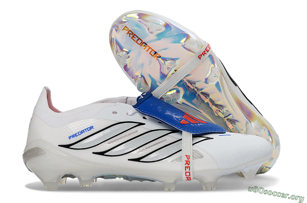 Adidas Predator 26 Elite Fold-Over Tongue FG Football Boots - White/Electric Blue/Silver Gray 2