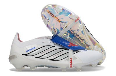 Adidas Predator 26 Elite Fold-Over Tongue FG Football Boots - White/Electric Blue/Silver Gray