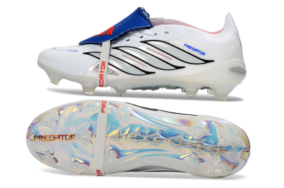 Adidas Predator 26 Elite Fold-Over Tongue FG Football Boots - White/Electric Blue/Silver Gray