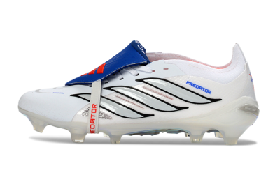 Adidas Predator 26 Elite Fold-Over Tongue FG Football Boots - White/Electric Blue/Silver Gray