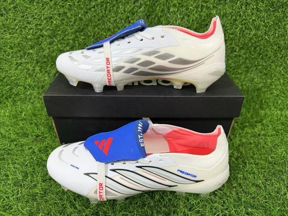 Adidas Predator 26 Elite Fold-Over Tongue FG Football Boots - White/Electric Blue/Silver Gray