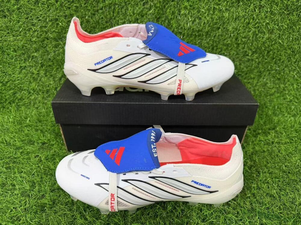 Adidas Predator 26 Elite Fold-Over Tongue FG Football Boots - White/Electric Blue/Silver Gray