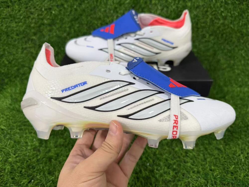 Adidas Predator 26 Elite Fold-Over Tongue FG Football Boots - White/Electric Blue/Silver Gray