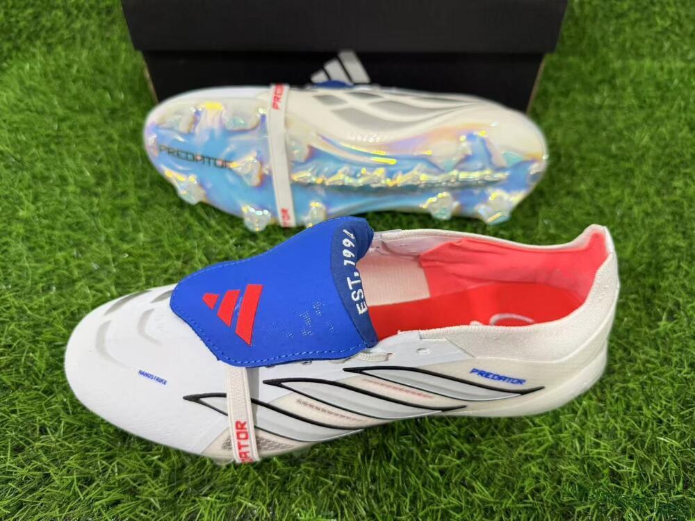 Adidas Predator 26 Elite Fold-Over Tongue FG Football Boots - White/Electric Blue/Silver Gray