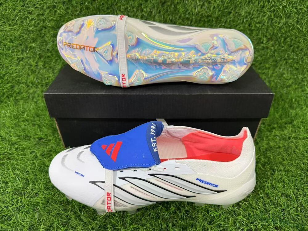 Adidas Predator 26 Elite Fold-Over Tongue FG Football Boots - White/Electric Blue/Silver Gray