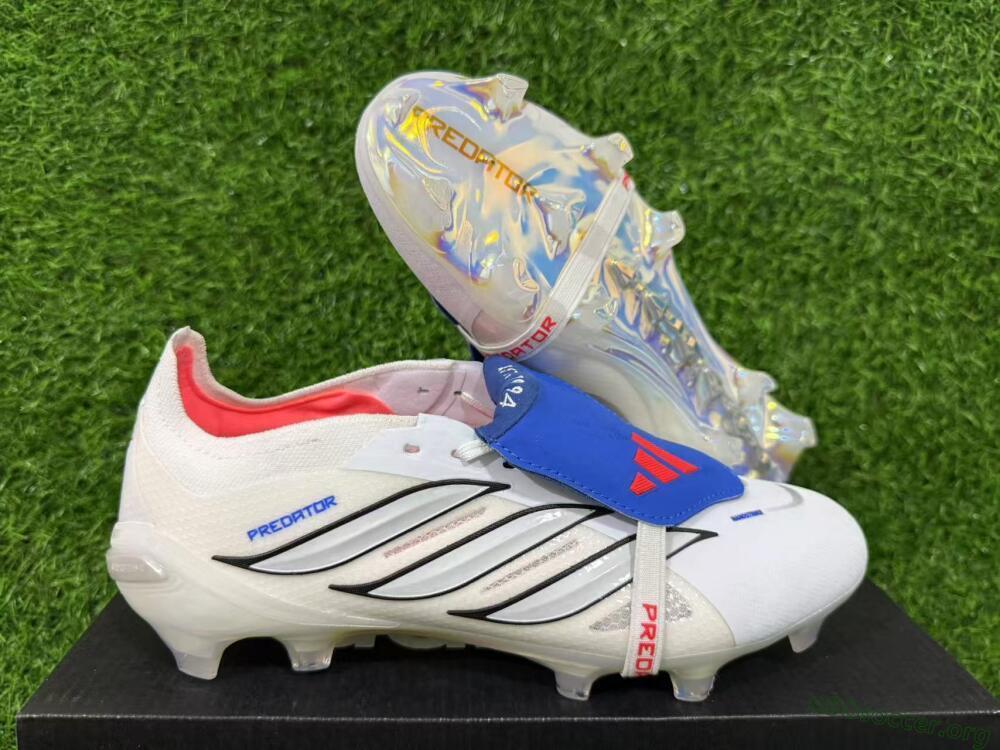 Adidas Predator 26 Elite Fold-Over Tongue FG Football Boots - White/Electric Blue/Silver Gray