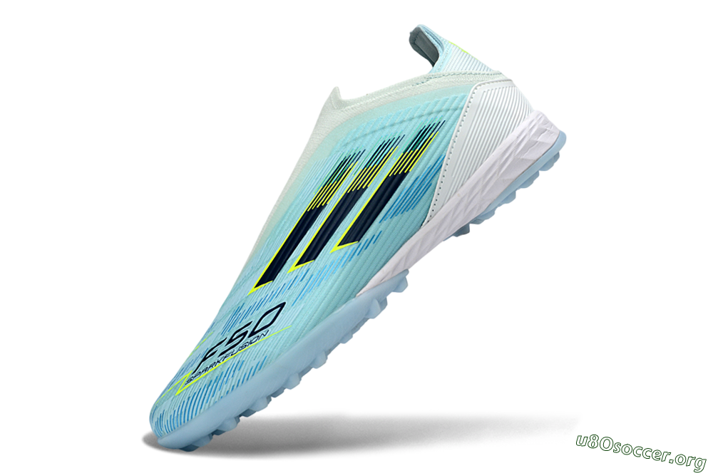 Adidas F50 Elite Laceless TF Football Shoes - Aqua/Sky Blue/Neon Yellow 6