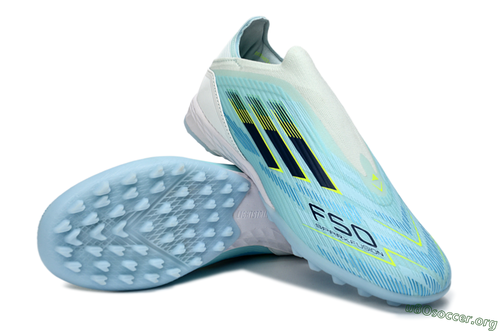 Adidas F50 Elite Laceless TF Football Shoes - Aqua/Sky Blue/Neon Yellow 4