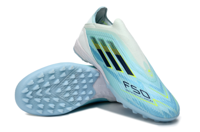 Adidas F50 Elite Laceless TF Football Shoes - Aqua/Sky Blue/Neon Yellow