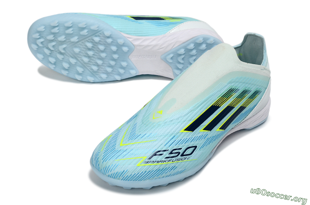 Adidas F50 Elite Laceless TF Football Shoes - Aqua/Sky Blue/Neon Yellow 0