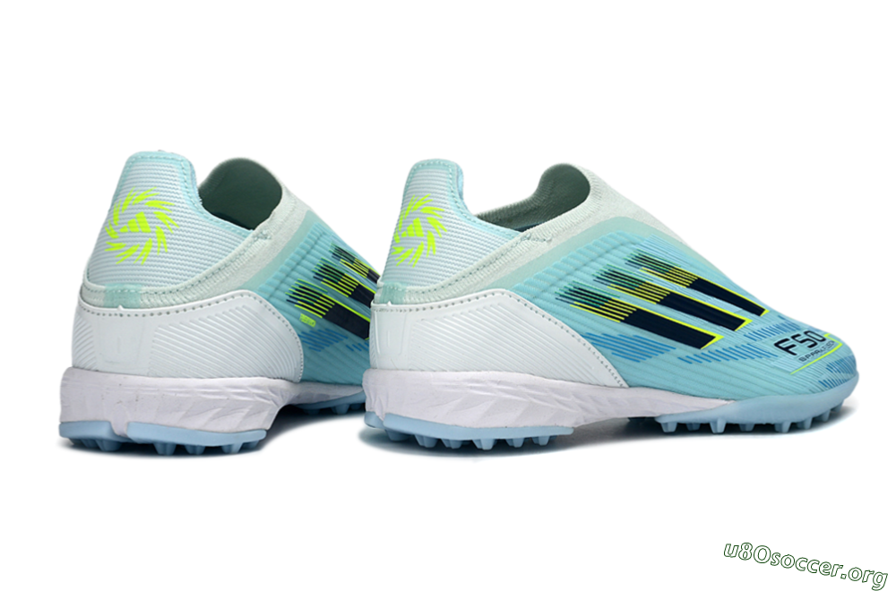 Adidas F50 Elite Laceless TF Football Shoes - Aqua/Sky Blue/Neon Yellow 7