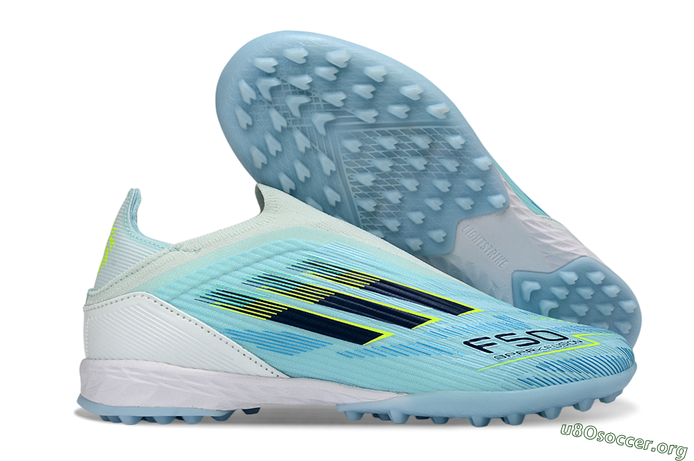 Adidas F50 Elite Laceless TF Football Shoes - Aqua/Sky Blue/Neon Yellow 2