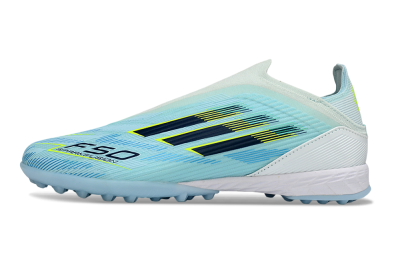 Adidas F50 Elite Laceless TF Football Shoes - Aqua/Sky Blue/Neon Yellow