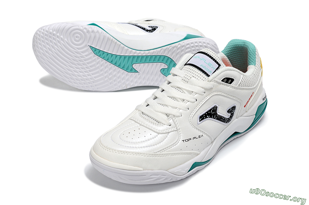 Joma Top Flex IC Football Shoes - White/Teal Splash/Golden Accent 0