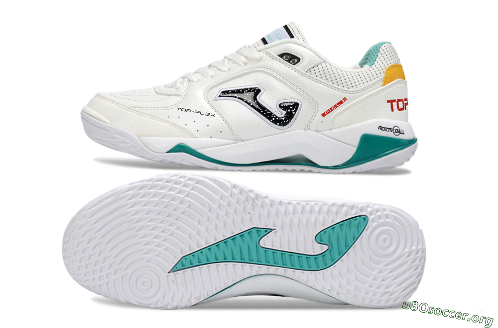 Joma Top Flex IC Football Shoes - White/Teal Splash/Golden Accent 1